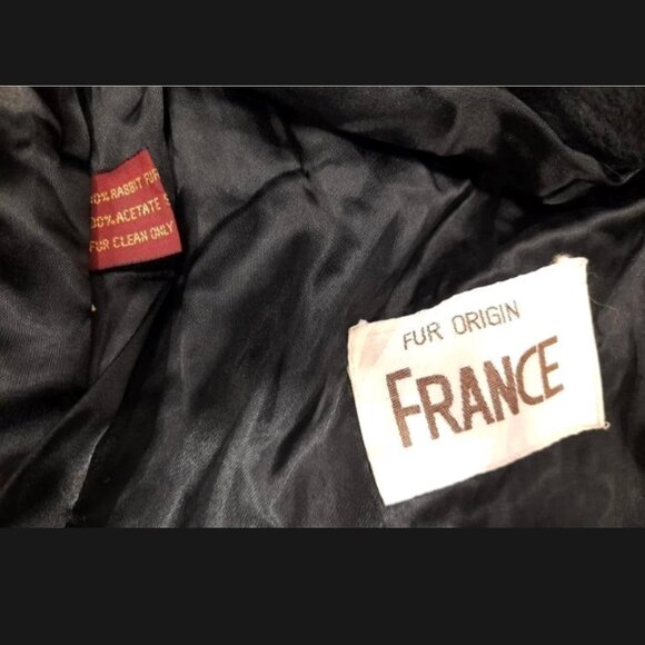 Vintage Black Rabbit Fur Coat Woman's Size M France Origin Natural Korea Mobwife - Picture 4 of 6